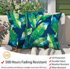 Magpie Fabrics Patio Pillow with Insert 18"x18", Set of 2, Fade-Resistant Outdoor Indoor Cushion Decorative Throw Pillow Decoration for Couch Garden Furniture - Green Lagoon Leaves