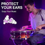 High Fidelity Concert Earplugs for Concerts Musicians，Earplugs for noise reduction，24db Advanced Filter Technology Ear Protection for Music Festivals,DJ's, Nightclub, Drummers - 2 Pairs(Purple)