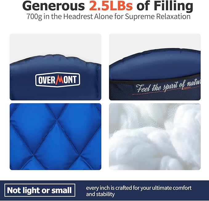 Overmont Oversized XL Camping Chair for Adults - 400lbs Support Heavy-Duty Padded Folding Chair with Side Pocket Cup Holder Cooling Bag for Outdoor Sports Garden Beach Fishing Lawn Blue