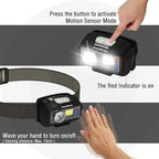 EverBrite Rechargeable Headlamp, LED Bright Motion Sensor Head Lamp Flashlight with 9 Modes, Adjustable Headlight for Adults with White Red Light, Water Resistant, Black, for Hiking, Running, Camping
