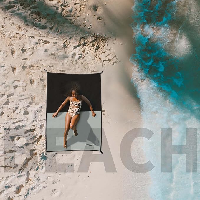 Frelaxy Pocket Picnic Blanket, Waterproof Sandproof Beach Mat, Compact Camping Tarp for Festivals, Hiking, Travel, Outdoor Recreation (Grey, 57'' x 71'')