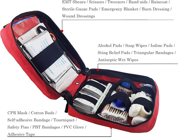 Carlebben EMT Pouch MOLLE Ifak Pouch Tactical MOLLE Medical First Aid Kit Utility Pouch (with Medical Supplies Red)
