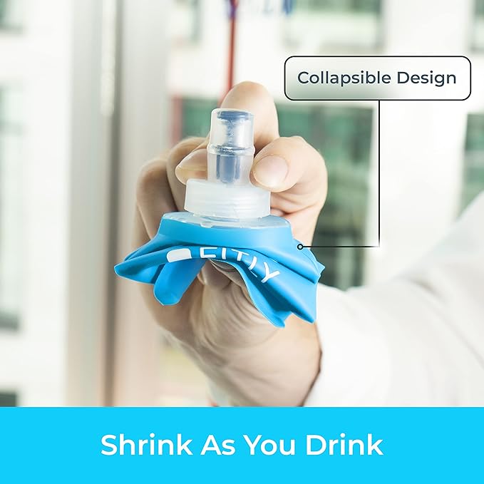 Soft Flask - Shrink As You Drink Soft Water Bottle for Hydration Pack - Folding Water Bottle Ideal for Running, Hiking, Cycling, Climbing & Rigorous Activity