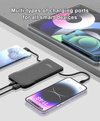 TG90° Portable Charger with Cords 10000mAh Power Bank with Built in Cables Battery Backup Cell Phone External Battery Pack Compatible with iPhone 17 16 15 14 13 12 Samsung S22 S21 Google iPad