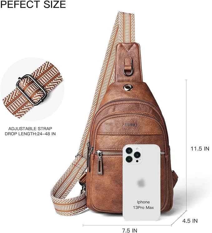 7L Sling Bag For Women Faux Leather Anti Theft Small Casual Daypack Backpack Fanny Pack Crossbody Chest Bags Purse Waterproof Brown