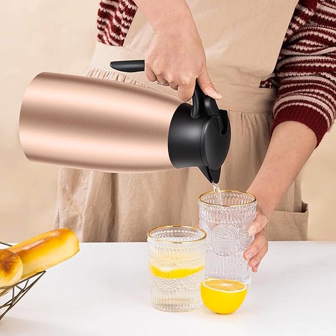 2 PCS 68 OZ Thermal Coffee Carafe, Insulated Stainless Steel Coffee Carafe Double Walled Vacuum Thermal Pot Flask with Brushes Thermos for Keeping Hot Coffee Tea Home and Office (Gold)