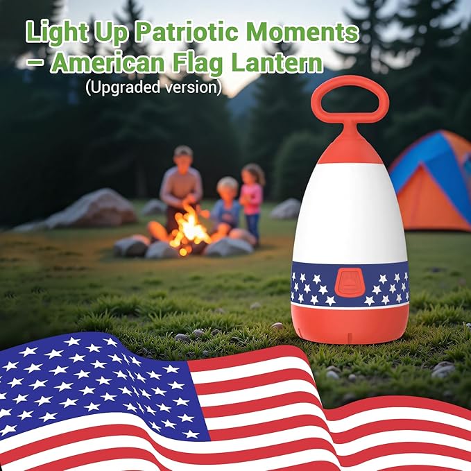 Kids Camping Lantern & Night Light Battery Powered (AAA Included), 360° Eye-Safe Light, IPX4 Waterproof with RGB Modes Portable for Outdoor, Emergency & Bedtime, Gift for Children (Flag)