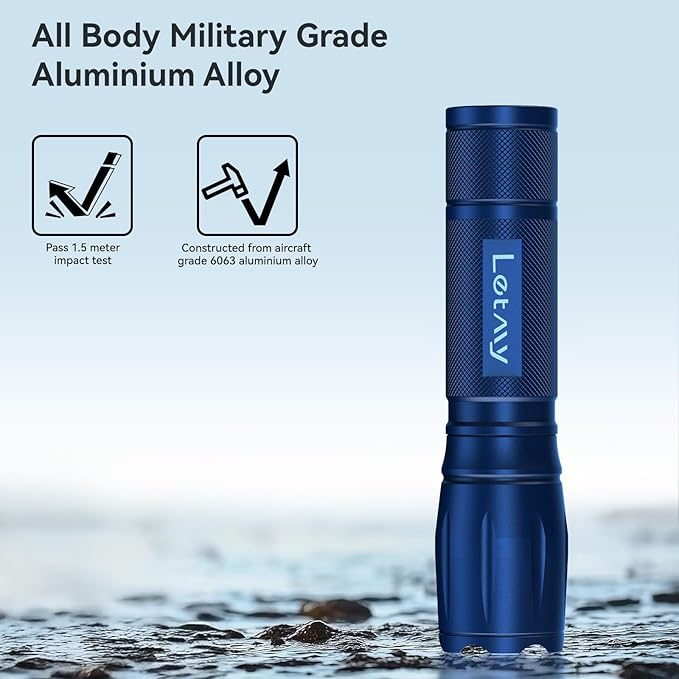 LETMY Tactical Flashlight - 2 Pack LED Flashlights High Lumens - Portable Handheld Flash Light, 5 Modes Zoomable Waterproof Flashlights for Home Emergency Camping- Blue