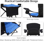 Oversized Camping Chair Folding Heavy Duty Quad Outdoor Large Lawn Chairs Portable Support 400 lbs Padded Thicken Oxford with Armrests, Storage Bag, Cup Holder, Carry Bag for Outside(Blue)