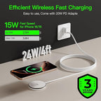 2025 Apple 2 Pack 15W Mag-Safe Charger 4FT Magnetic Wireless Charger with 20W Fast Charging Block Compatible with iPhone17/16/15/14/13/12 Series & AirPods 4/3/2/Pro/for iPhone Wireless Charger Stand