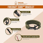 Texas Bushcraft Fire Starter Survival Kit - Ferro Rod Flint Fire Steel, Striker Tool | Cowhide Leather Tinder Bag | Emergency Paracord Bracelet Camping Gear
