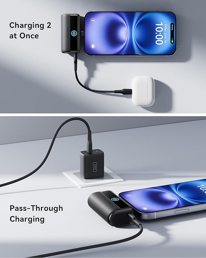 INIU Pocket Size 5000mAh 20W PD Fast Charging Power Bank & 5500mAh Power Bank with Build-in USB-C Connector Combo