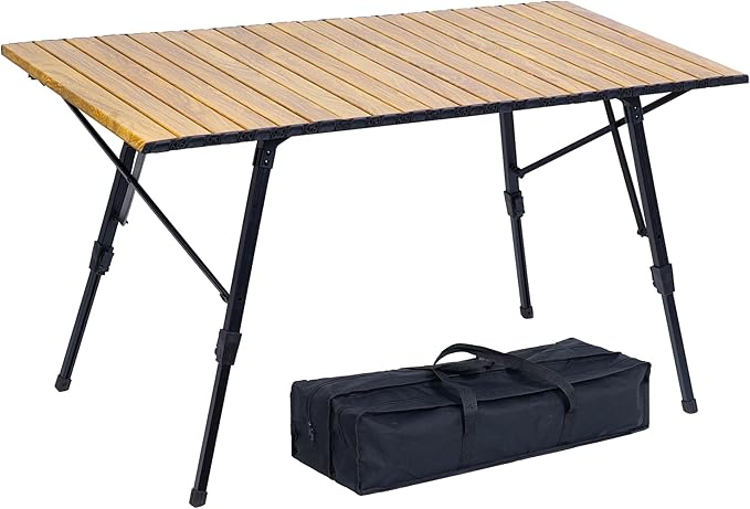 Portable Adjustable Camping Table - Sturdy Aluminum, Oversized Foldable Surface for Outdoor Picnic, BBQ, and Indoor Use