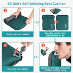 Inflatable Seat Cushion, Self Inflating Memory Foam Stadium Seat Cushion Lightweight Camping Chair Pad Airplane Cushion for Long Flights Outdoor Travel Bleacher Office Car Backpacking (Blue)