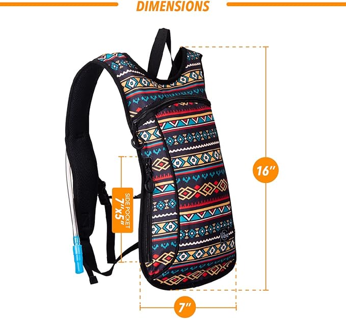 Vibe Festival Gear Hydration Pack Backpack with 2L Water Bladder for Women, Men, Teens, Kids - Hydropack Hydro Sports, Outdoor, Running, Camping, Hiking, Festivals, Raves
