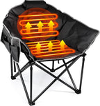 Suteck Oversized Heated Camping Chair - Fully Thicker Padded Heated Chairs for Outdoor Sports W/3 Heat Levels for Back & Seat, Heated Folding Chair for Adults with Carry Bag- Battery NOT Included