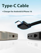 6000mah Ultra Slim Built in Cables Power Bank, Card Size Built in USB C Cords Battery Pack Portable Charger for Phones, 3 Output External Battery Pack Compatible with iPhone, Samsung, Deep Black