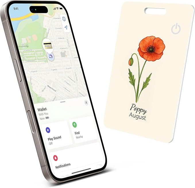 Wallet Tracker Card (iOS Only), Rechargeable Bluetooth Smart Tracking for Apple Find My Compatible Anti Tracker for Men Women Slim Item Locator for Purse Passport Key Luggage Tag (1Pcs/AUG FLR)