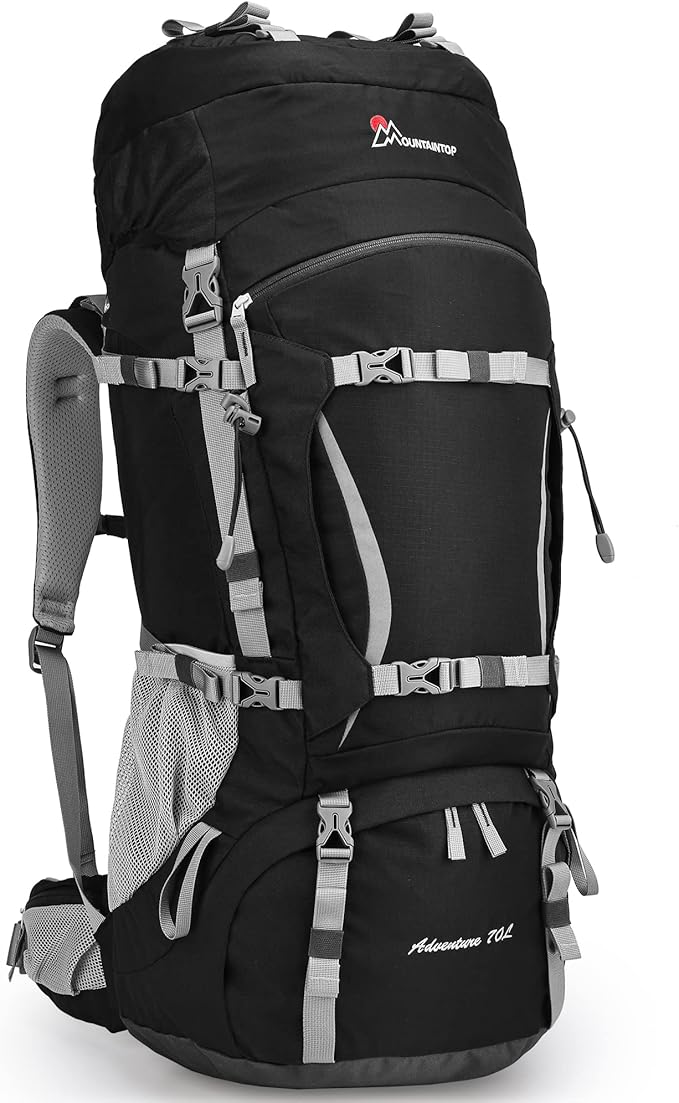 MOUNTAINTOP 70L Internal Frame Backpack Camping Backpacking Hiking Backpack for Men Women with Rain Cover