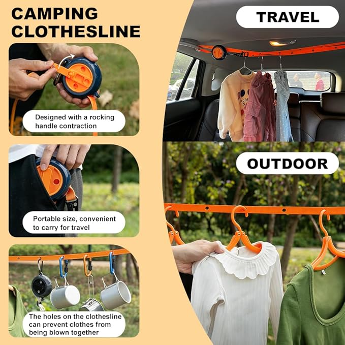 Retractable Clothesline Indoor Outdoor Clothes Line Kit, Heavy Duty Clothes Drying Laundry Line 16.7ft Wall Mounted Drying Rack Non-Sagging Air Dry Clothing Travel Clotheslines (White)