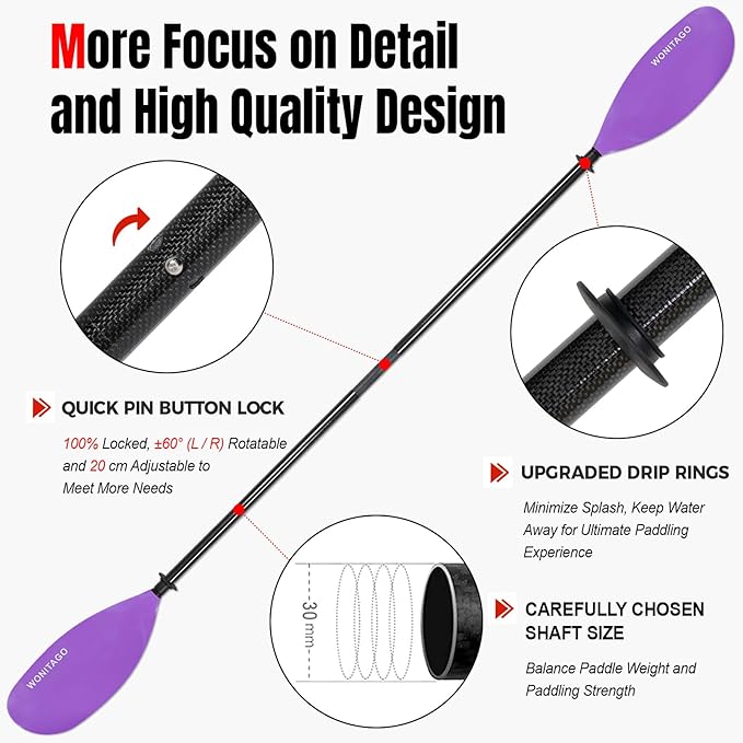 Kayak Paddle Carbon Fiber Shaft and Reinforced Nylon Blade, Adjustable Kayaking Oars, 3 Piece, 230-250 cm/90-98 Inches,210-230 cm/82-90 inches