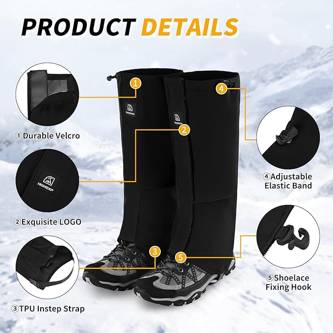 Leg Gaiters 100% Waterproof Adjustable Shoe Snow Boot Guard Gators for Hiking Shoe Cover Hunting Snowshoeing Climbing Walking for Women Men