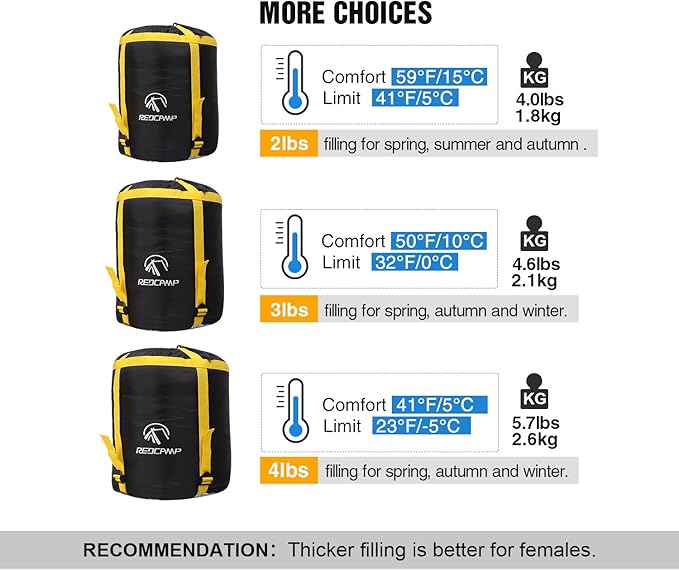 REDCAMP Cotton Flannel Sleeping Bag for Camping Backpacking, Adults Cold Weather Envelope Sleeping Bags with 2/3/4/6lbs Filling