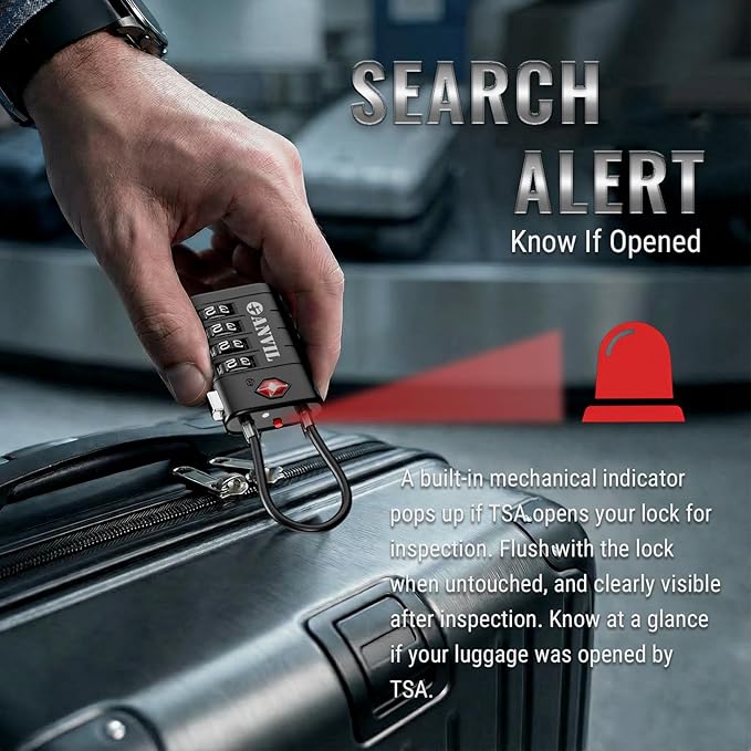 ANVIL TSA Approved Luggage Locks, 4 Digit Combination Travel Suitcase Locks with TSA008 Core and Open Alert Indicator, Zinc Alloy Body. (2, Black)
