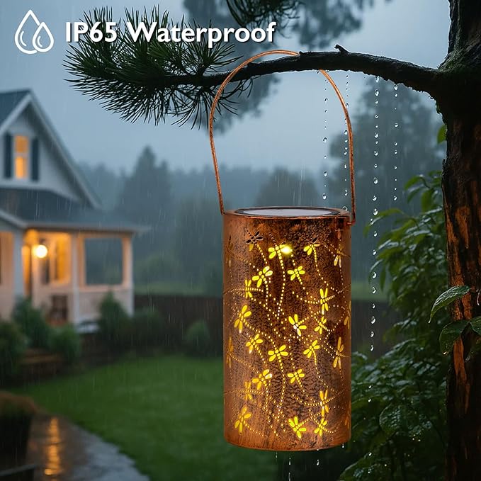 Homemory Dragonflies Solar Lanterns Lights Outdoor Waterproof, Hollowed-Out Metal Decor Lantern, Gifts for Women, LED Solar Lights Metal Decoration Outside for Yard, Patio, Backyard, Porch, Lawn