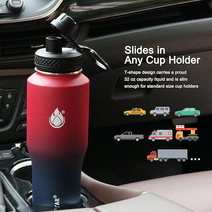 SENDESTAR 32oz Water Bottle Wide Mouth Stainless Steel Vacuum Insulated Double Wall with 2 Straw Lids Fit in Any Car Cup Holder