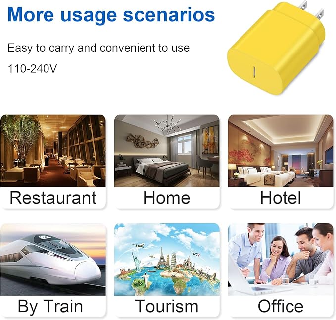 Type C Charger Fast Charging for iPhone 17 16 15,10 FT USB C Samsung Chargers Block 25W Super Fast Chargers for Samsung Galaxy S25/S24 S23/iPhone Air/17/17 Pro Max/iPhone 16/16 Pro Max/15 Pro (Yellow)