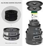 Alocs 17pcs Camping Cookware Set - Lightweight Camping Cookware Mess Kit for 2 - Portable Outdoor Cookware with Kettle - Camping Pots and Pans Set with Stainless Steel Cups Plates Forks Knives Spoons