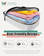 WTREE 4-Piece Packing Cubes Travel Accessories Set for Suitcases - Luggage Organizer Bags with Double Zipper - Mesh Top - Medium - Beige