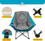 Folding Camping Chair,Oversized Portable Camping Chair with Cup Holder,Heavy Duty Padded Lawn Chair for Camping,Tailgates,Beach,and Sports,Lake Blue
