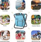 Kikerike Backpack Stool Cooler Chair Heavy Duty 400 LBS Max Load Portable Lightweight Folding Fishing Cooler for Camping Hunting Fishing - Sky Blue