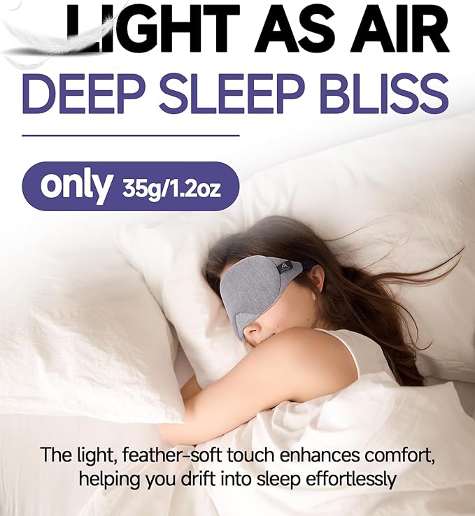 Mavogel Cotton Sleep Eye Mask - Updated Design Light Blocking with Adjustable Nose Bridge, Soft and Comfortable Night Eye Mask for Men Women, Eye Blinder for Shift Work, Includes Travel Pouch, Grey