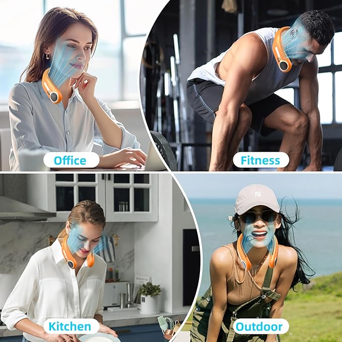 Portable Neck Fan,Hands Free Personal Wearable Bladeless Fan,6000mAh USB Rechargeable,360° Cooling,LED Display,4-Speeds,Birthday Gifts for Men Women Dad Mom,Outdoor Indoor Travel Camping (Orange)