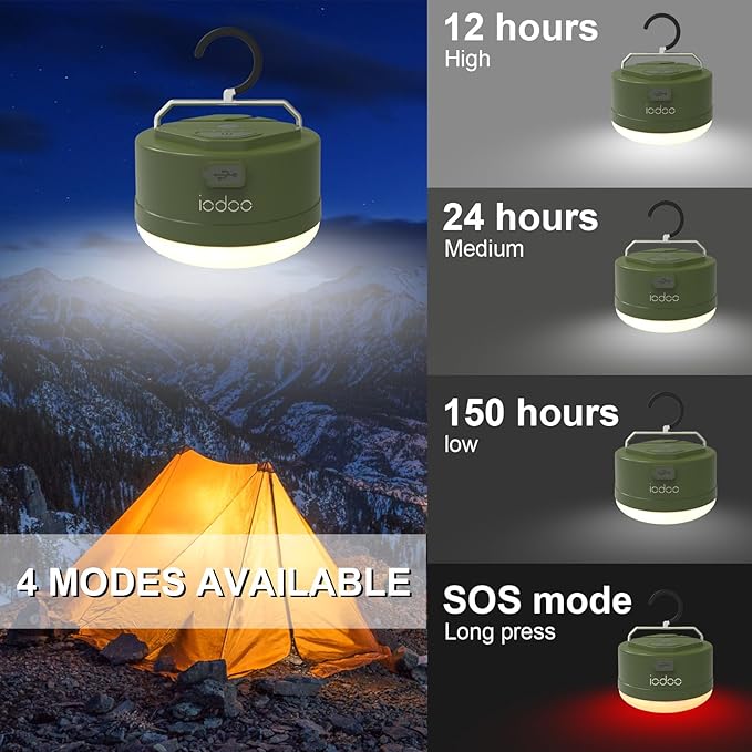 3000mAh 2000LM Rechargeable Camping Light , Warm/White/Nature/SOS 4Modes Brightness Stepless Adjust Camping Lantern Rechargeable Tent Light for Power Failure Emergency Survival Kits (2)