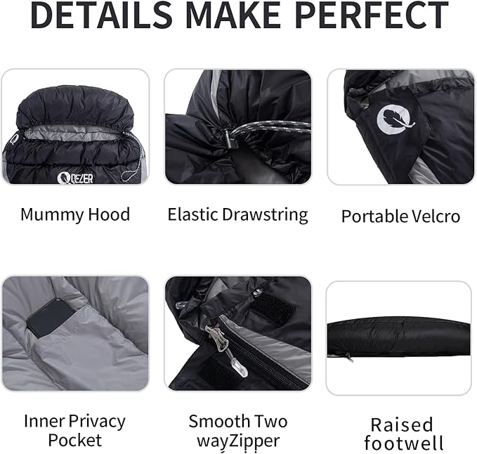 Ultralight Down Sleeping Bag for Adults - 600 Fill Power, Cold Weather, Backpacking, Camping, Hiking
