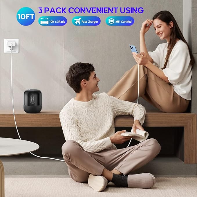 10Foot Fast iPhone Charging Cable,3-Pack Super Fast i Phone Charger USB C Charging Block Wall Charger PD Adapter with 10FT Type C to Lightning Cable Cord for iPhone 14/13/12/11ProMax/XS Max/XS/XR/8/SE