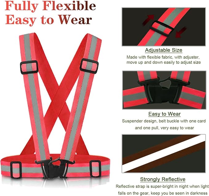 Reflective Vest Running Gear, 2Pack High Visible Safety VES for Cycling Jogging Running Walking, Adjustable for Men Women Kids