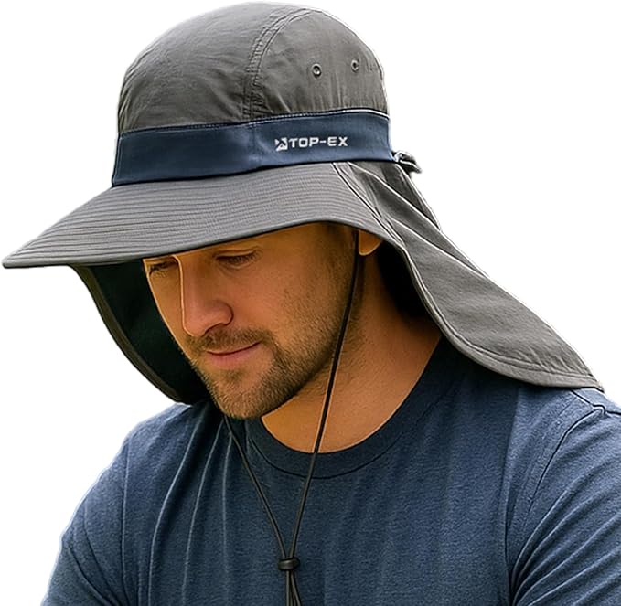 TOP-EX Cooling Sun Hat with Neck Flap – UPF 50+ Wide Brim Breathable Hat for Hiking, Fishing & Big Heads
