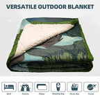 Outdoor Camping Blanket with Sherpa Lining, Extra Warm Thick Camp Blankets and Puffy Ultralight Soft Poncho DWR Camping Quilt for Cold Weather, Adventure, Sleeping, Backpacking 78"x 56"