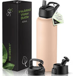 SipX™ Triple-Insulated Stainless Steel Water Bottle 40oz. With 3 Lids, BPA-Free Reusable Insulated Water Bottle Keeps Cold 24 Hours, Metal Water Bottle Made Of Sustainable Material For Hiking & Biking