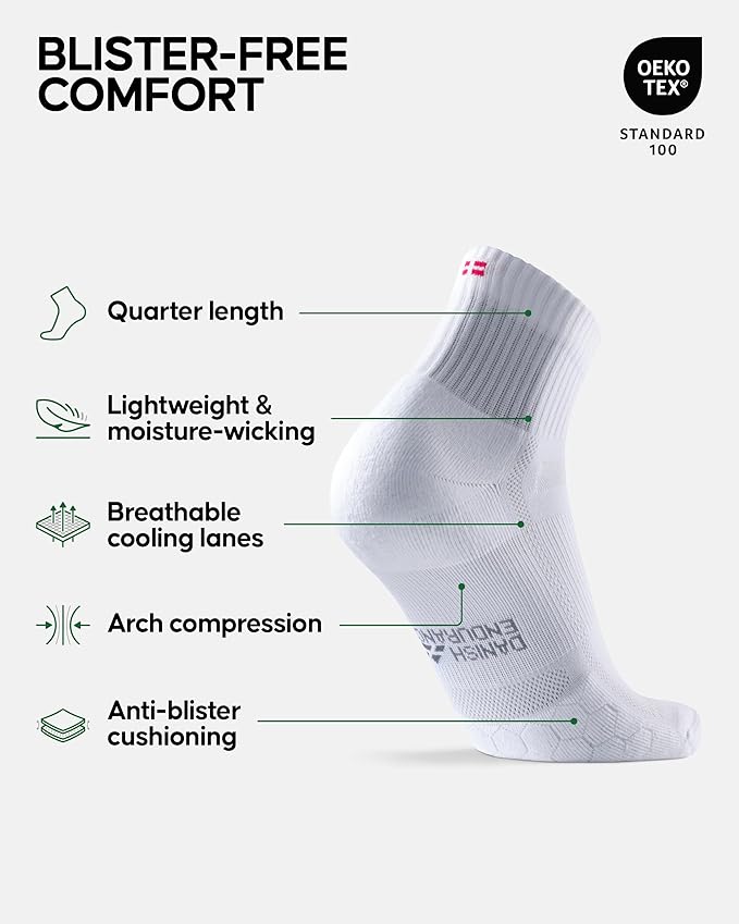DANISH ENDURANCE Ultra-Comfort Quarter Running Socks - 3 or 5 Pack