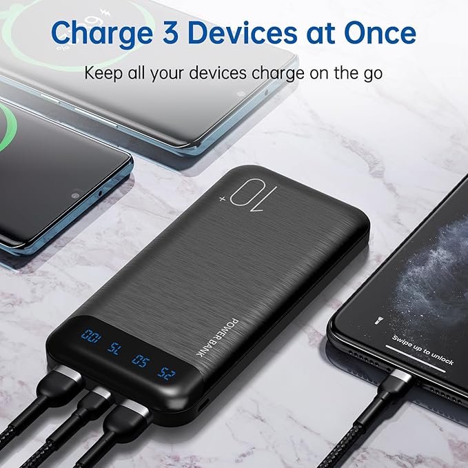 YOBON Power Bank 2 Pack 10000mAh Portable Charger with 2 USB 2.4A Outputs & USB C in/Out Slim Battery Pack for Huawei iPhone 16 15 14 13 12 iPad Samsung Galaxy Android Tablet