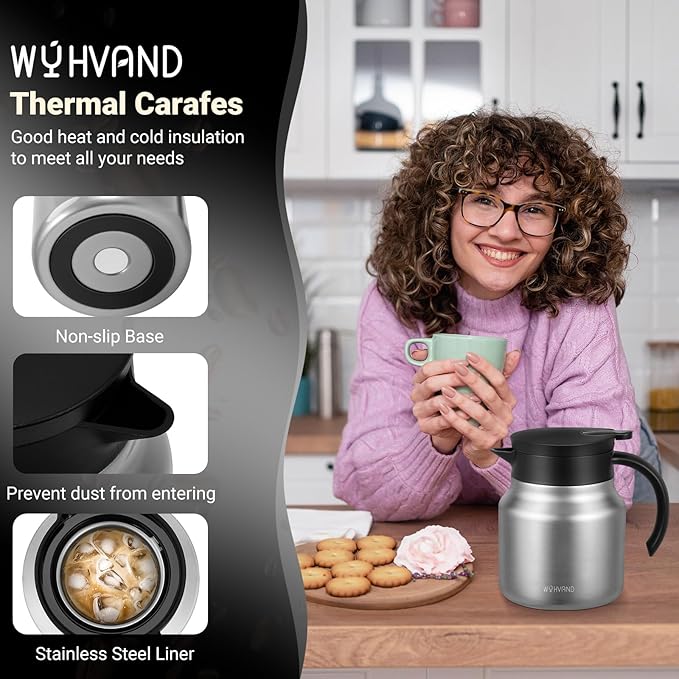 27Oz Thermal Coffee Carafes For Keeping Hot/Cold, Stainless Steel Coffee Carafe, Dustproof Insulated Water Carafe for Party/Home,Silver