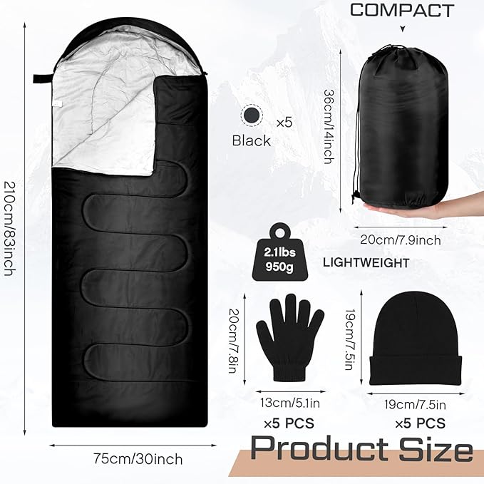 Tranqun Sleeping Bags for Adult with Winter Beanies Gloves, Cotton Liner Camping Sleeping Bag Waterproof Warm Lightweight for Backpacking Camping Indoor Outdoor Homeless People