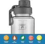 Fanhaw 32 oz Clear Water Bottle with Fast-Flow Spout Lid, BPA-Free Tritan, Wide Mouth, Leakproof, Reusable Bottle for Gym, School, Office, Travel (Gray)