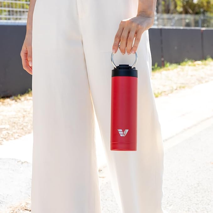 Maxi Stainless Steel Water Bottle 26oz - Double wall vacuum insulated | Integrated carry handle | leak proof flip top lid | Lightweight & stylish - Red